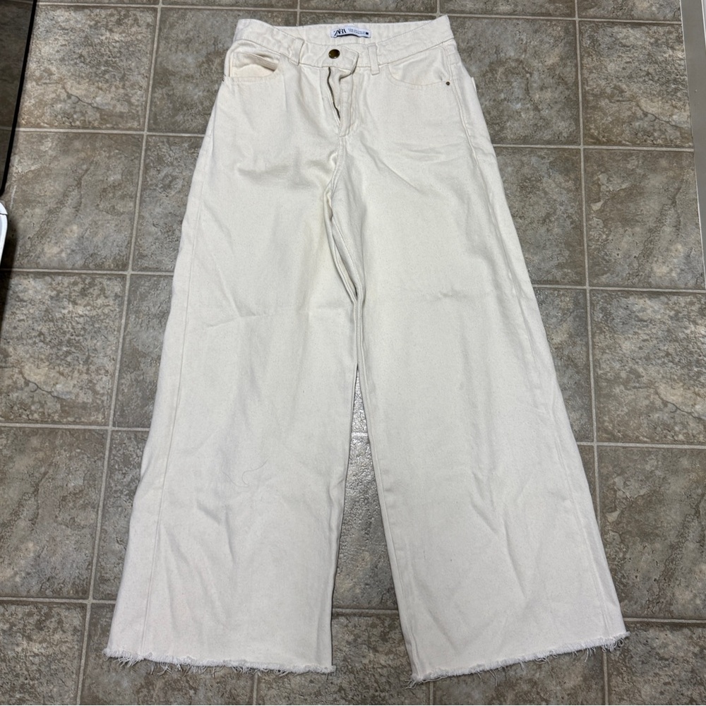 Zara White Flare Wide Leg Jeans